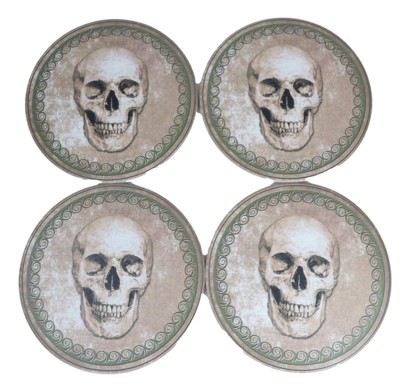 Ebros Gothic Bone Cream  Homosapien Half Skull Base Holder With 4 Coasters Set