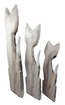 Balinese Wood Handicraft Striped Ears Feline Cat Family Set of 3 Figurines 20"H