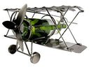 Ebros Single Piston Propeller Airplane Hand Made Metal Wine Bottle Holder 13"L