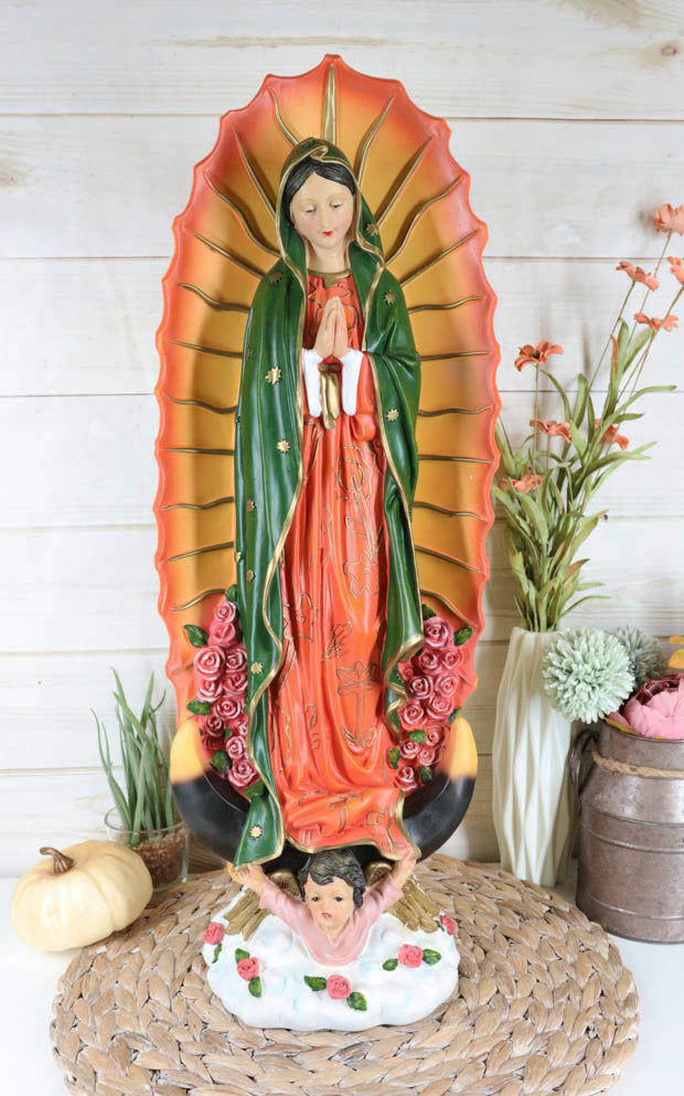 Our Holy Lady of Guadalupe With Angel And Roses Catholic Divinity Statue 22" H