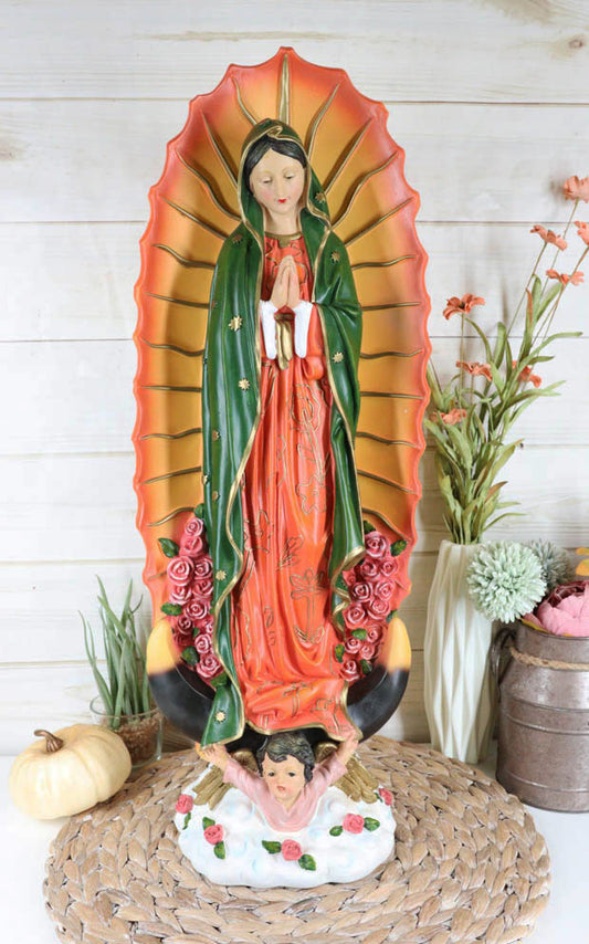 Our Holy Lady of Guadalupe With Angel And Roses Catholic Divinity Statue 22" H