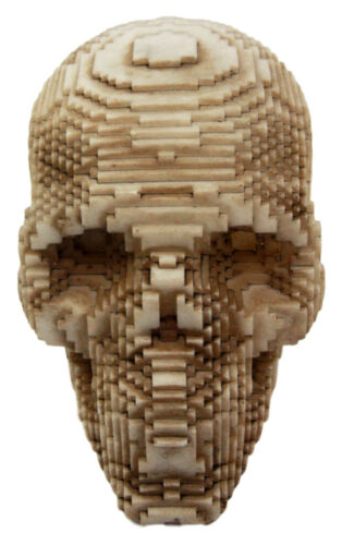 Ebros Gift 3D Pixel Skull Figurine 5"L Cubic Voxel Gamer Skull Skeleton Decorative Sculpture (Brown)