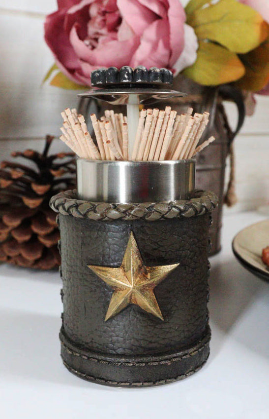 Rustic Lone Western Star Cowboy Sheriff Toothpick Holder With Spring Barrel - Ebros Gift