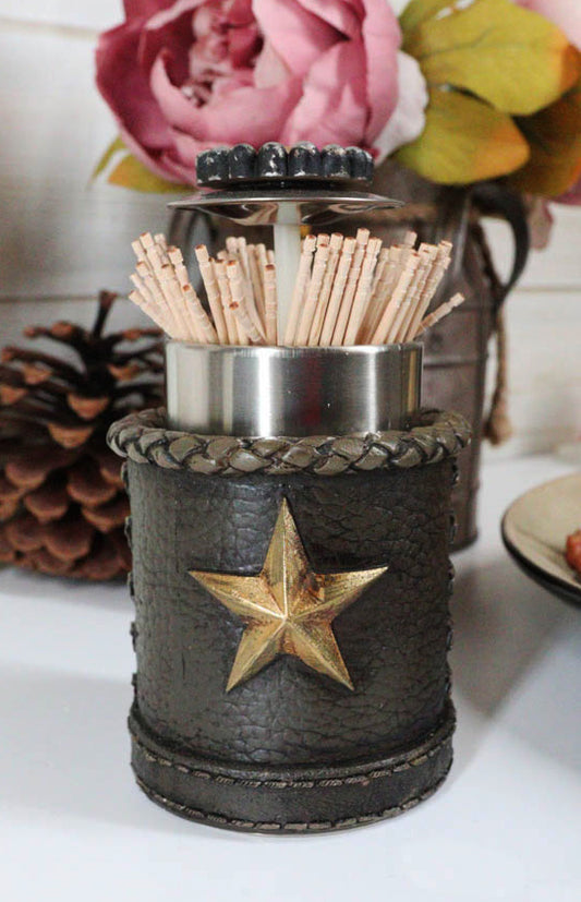 Rustic Lone Western Star Cowboy Sheriff Toothpick Holder With Spring Barrel - Ebros Gift