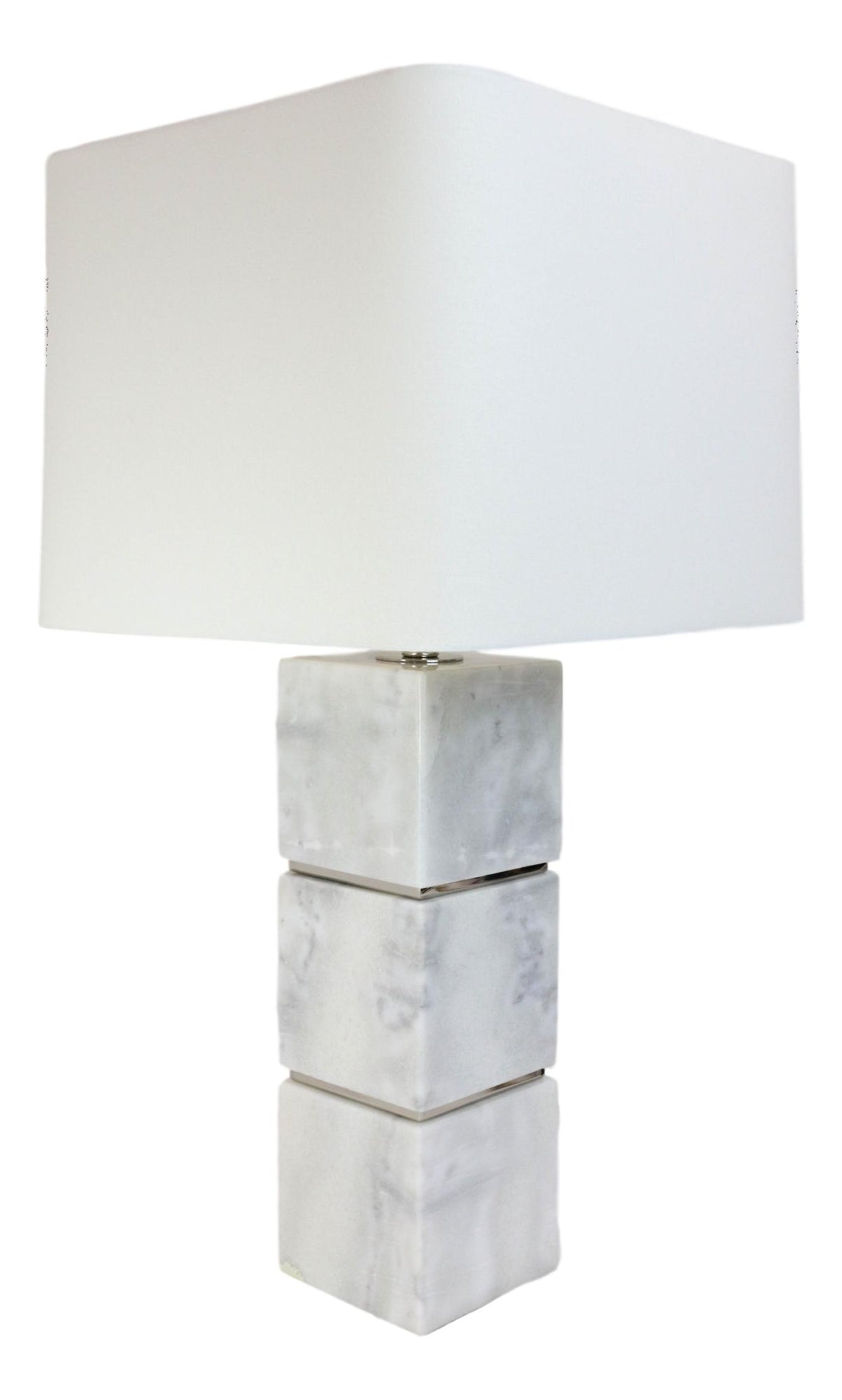 27"H Contemporary Elegant 3 White Marble Cubes Gold Trim Table Lamp Fabric Shade - Ebros Gift