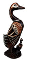 Balinese Wood Handicrafts Waterfront Mother Duck & Duckling Figurine 16.5"Long