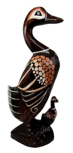 Balinese Wood Handicrafts Waterfront Mother Duck & Duckling Figurine 16.5"Long