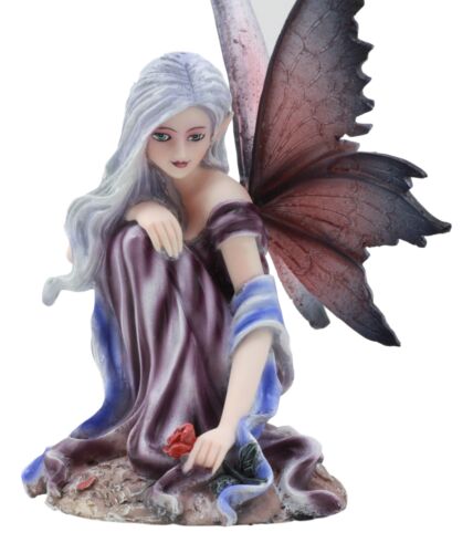 Ebros Silver Haired Winter Fairy Holding Red Rose Figurine Fairy Garden