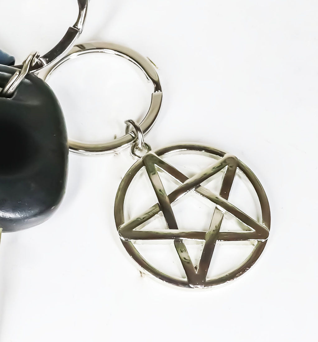 Pack of 4 Metal Wicca Occult Triple Moon Pentagram Coffin Planchette Keychains