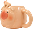Ebros Porky Bacon Pig Ceramic Coffee Mug Drink Cup With Latch On Spoon Set 16 OZ