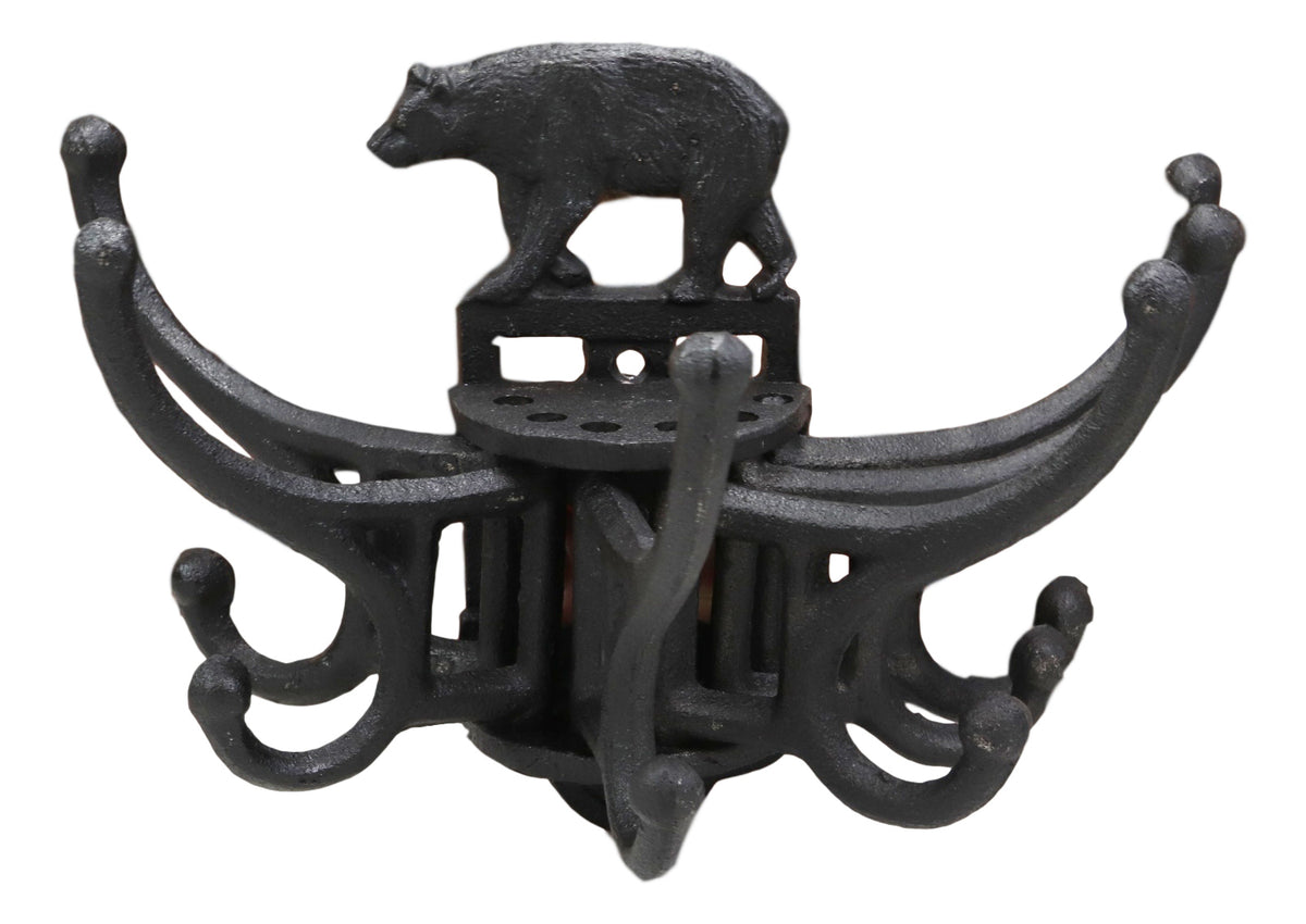 Ebros Cast Iron Rustic Forest Black Bear Free Spinning Wall Hanging Coat Hooks 9"Wide