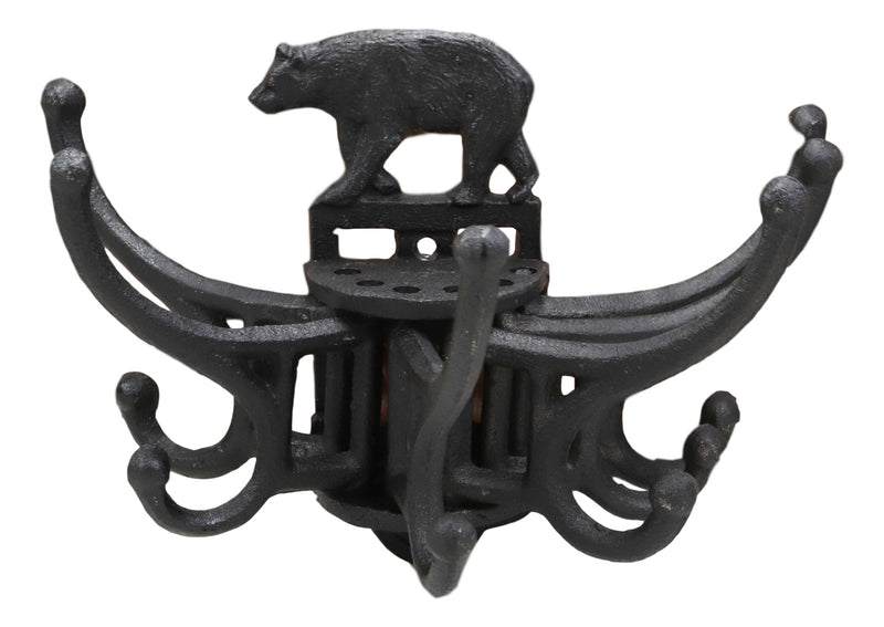 Ebros Cast Iron Rustic Forest Black Bear Free Spinning Wall Hanging Coat Hooks 9"Wide