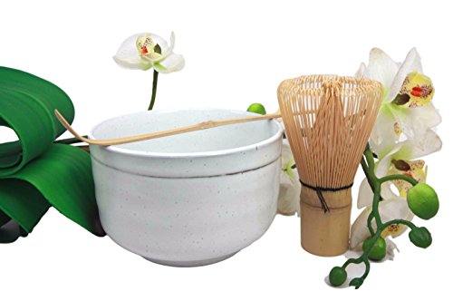 Japanese Traditional Tea Ceremony Matcha White Bowl Set With Whisk & Scoop