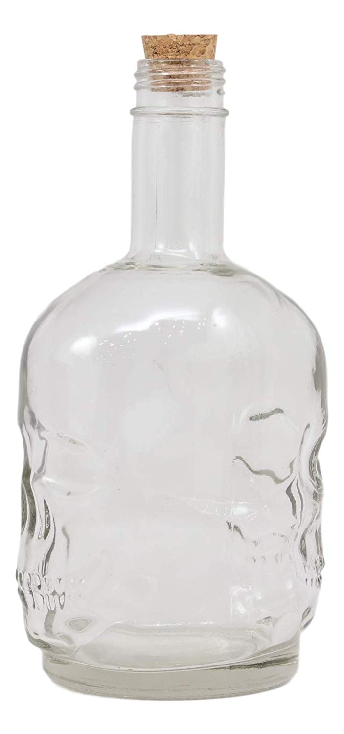 Ebros 30oz Skeleton Skull Liquor Glass Decanter Bottle With 2 Skulls Acrylic Shooters