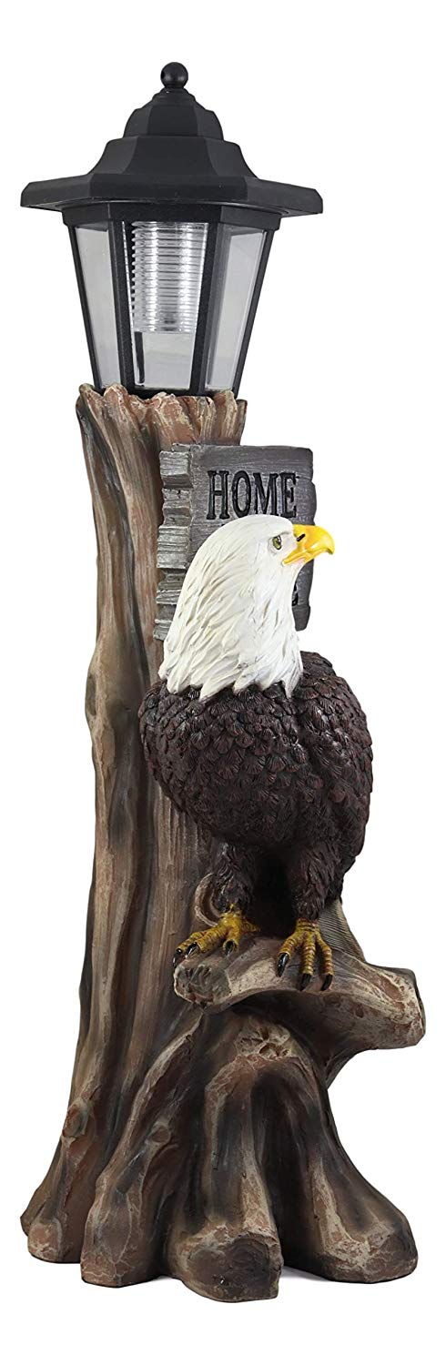 Ebros 'Home of The Brave' Patriotic Eagle Night Light Statue Solar LED Lantern - Ebros Gift