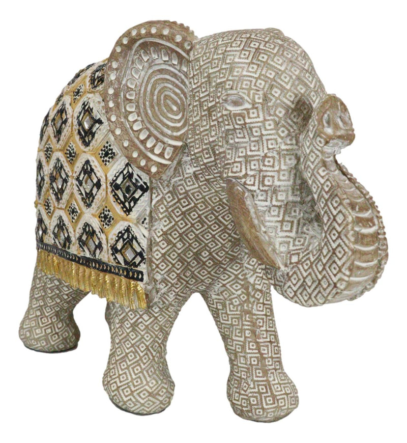 Silver Grey Accent Mosaic Design Noble Elephant With Trunk Up Statue 9"L Decor