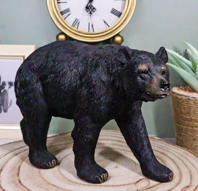 Rustic Western Cabin Lodge Realistic Black Bear Roaming The Woods Figurine 10"