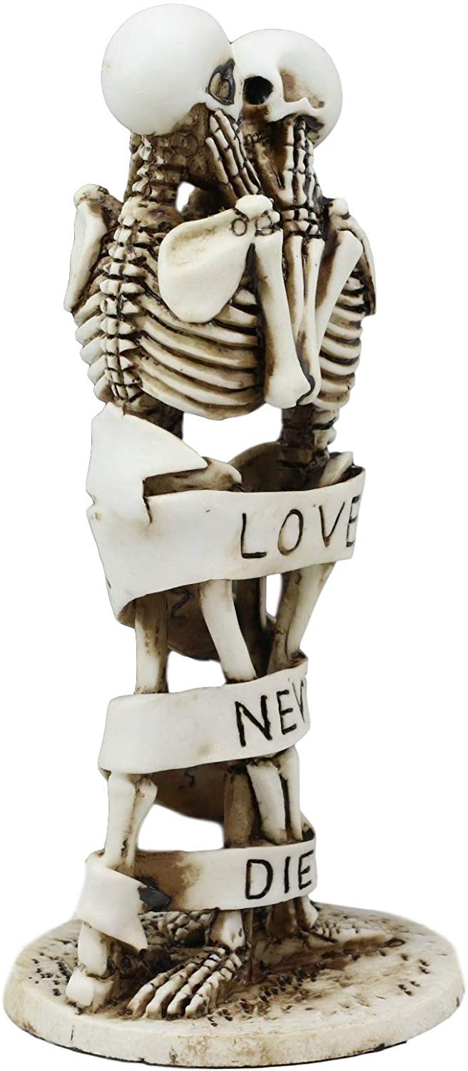 Ebros Skeleton Couple Kissing Wrapped by Censoring Ribbon Figurine 6.75" Tall