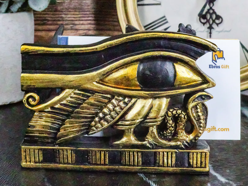 Ancient Egyptian Wedjat Eye Of Horus Uraeus Cobra Business Card Holder Figurine