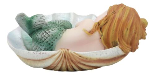 Ebros Under The Sea Baby Mermaid Sleeping On Oyster Shell Figurine Iridescent Green Tailed Mermaid Baby Sculpture
