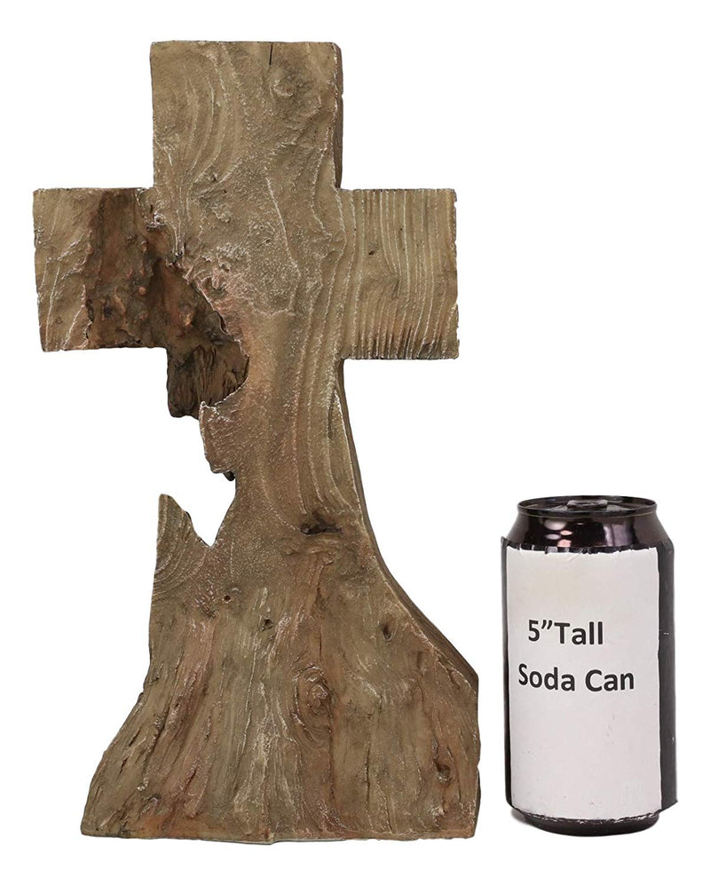 Ebros Rustic Distressed Wood Trunk Root Cross On The Mountain Sculpture 11.75" H