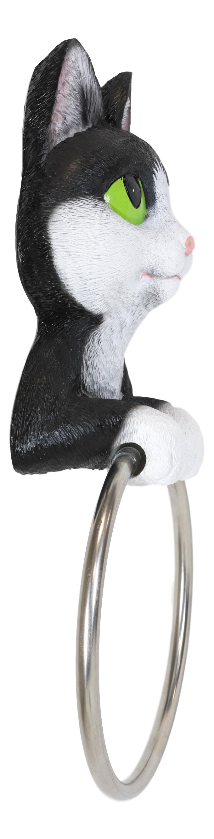 Whimsical Kitten Cat Toilet Paper And Hand Towel Holder Vanity Bathroom Wall Set - Ebros Gift
