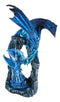 Ebros 20"H Blue Frozen Dragon On Cavern With Wyrmling By Ice Stalagmite Statue
