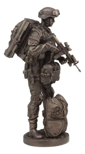 Large Military War Parachutist Soldier Paratrooper Carrying Rifle Statue 12.75"H