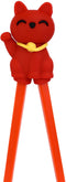 Ebros Red Maneki Neko Cat Reusable Training Chopsticks Set With Silicone Helper
