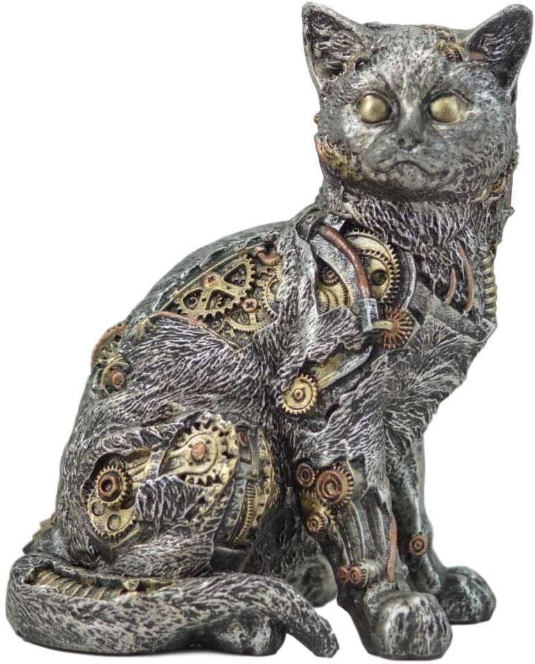 Ebros Steampunk Cyborg Cat with Clockwork Gears Nuts and Bolts Statue 8" Tall