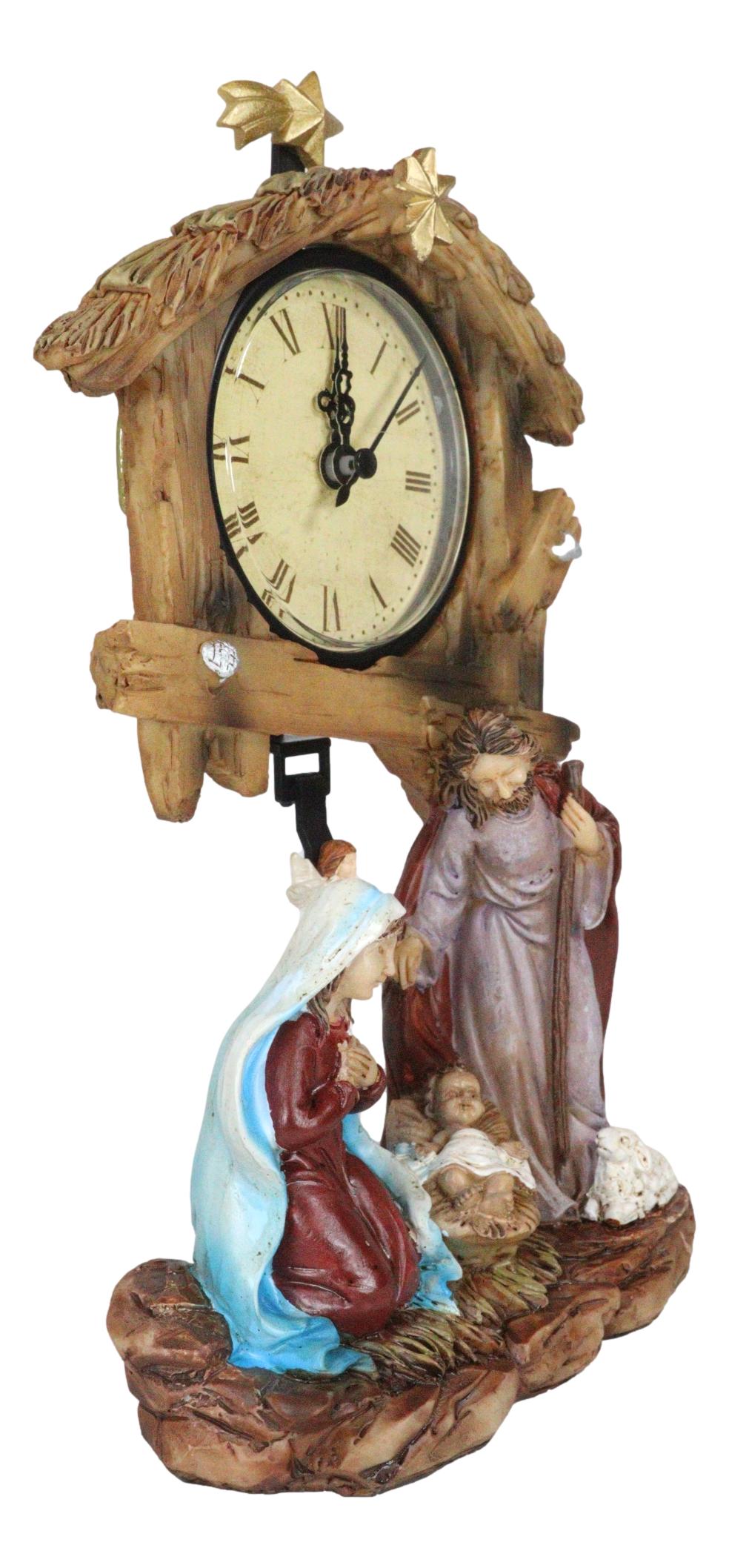 Holy Family Nativity Mary Joseph and Baby Jesus In Manger Pendulum Table Clock - Ebros Gift