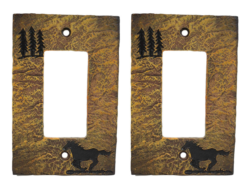 Set of 2 Western Horse And Pine Trees Silhouette Wall Single Rocker Switch Plate