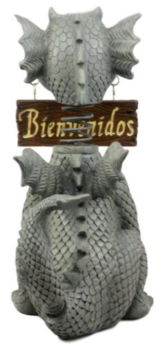 Ebros Bienvenidos Welcome Sign Dragon Garden Greeter Bobblehead Statue Faux Stone