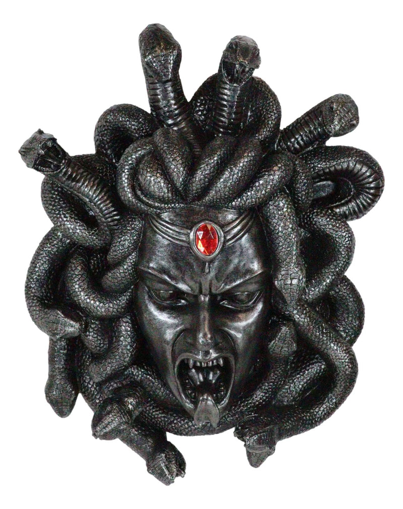 Greek Gorgon Goddess Medusa Head With Hair of Snakes And Red Gem Wall Decor