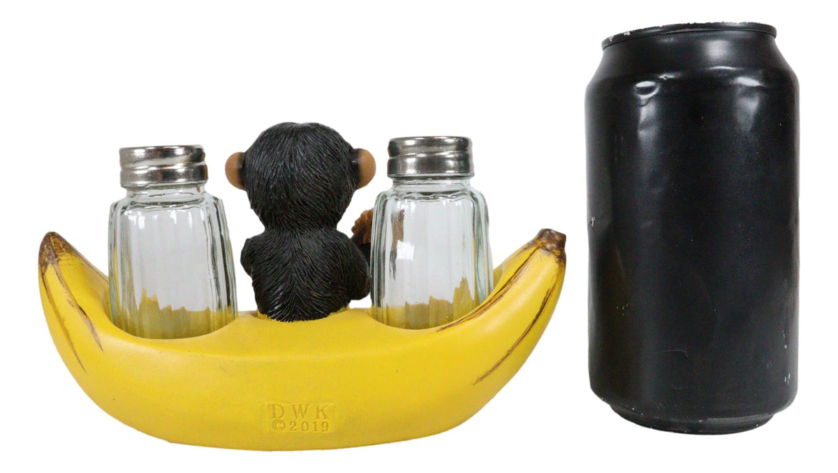 Ebros Gift Baby Monkey Rowing In Banana Boat Salt & Pepper Shakers Holder Figurine Set