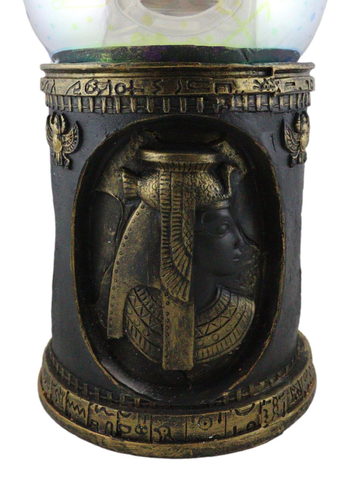 Egyptian Cleopatra Golden Column With Nefertiti Bastet LED Light Glass Ball