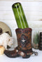 Rustic Western Texas Star Cowboy Boot Spur Faux Leather Wine Holder Floral Vase