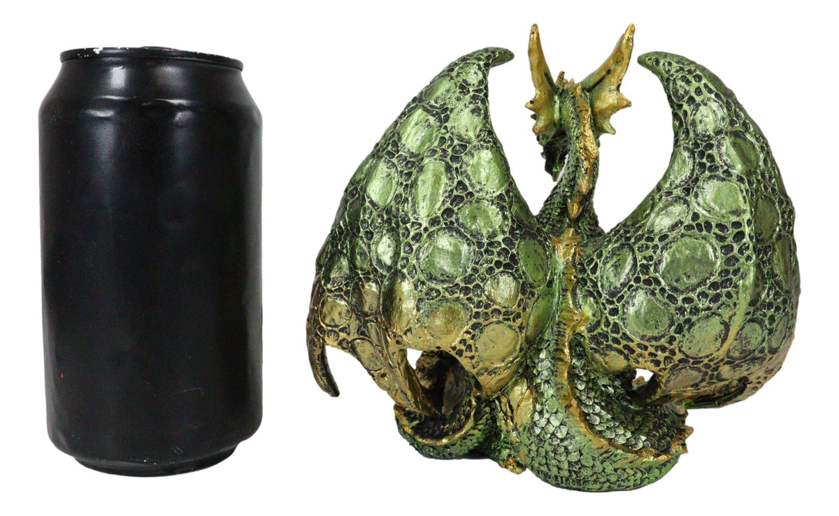 Metallic Green Gold Terra Mother Dragon Guarding 2 Wyrmlings In Eggs Figurine