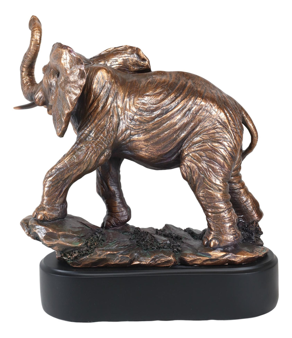 Ebros Large African Long Tusked Elephant Marching W/ Trunk Raised Statue W/ Base - Ebros Gift
