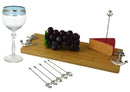 Nautical Anchors Bamboo Cheese Board 16"by5" & 6 Stainless Steel Picks Gift Set