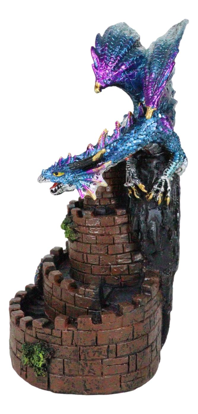 Metallic Blue Dragon On Spiral Steps Castle Tower Backflow Incense Cone Burner