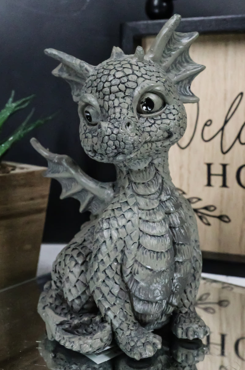 Whimsical Dainty Garden Dragon Sitting Figurine Faux Stone Fantasy Decor