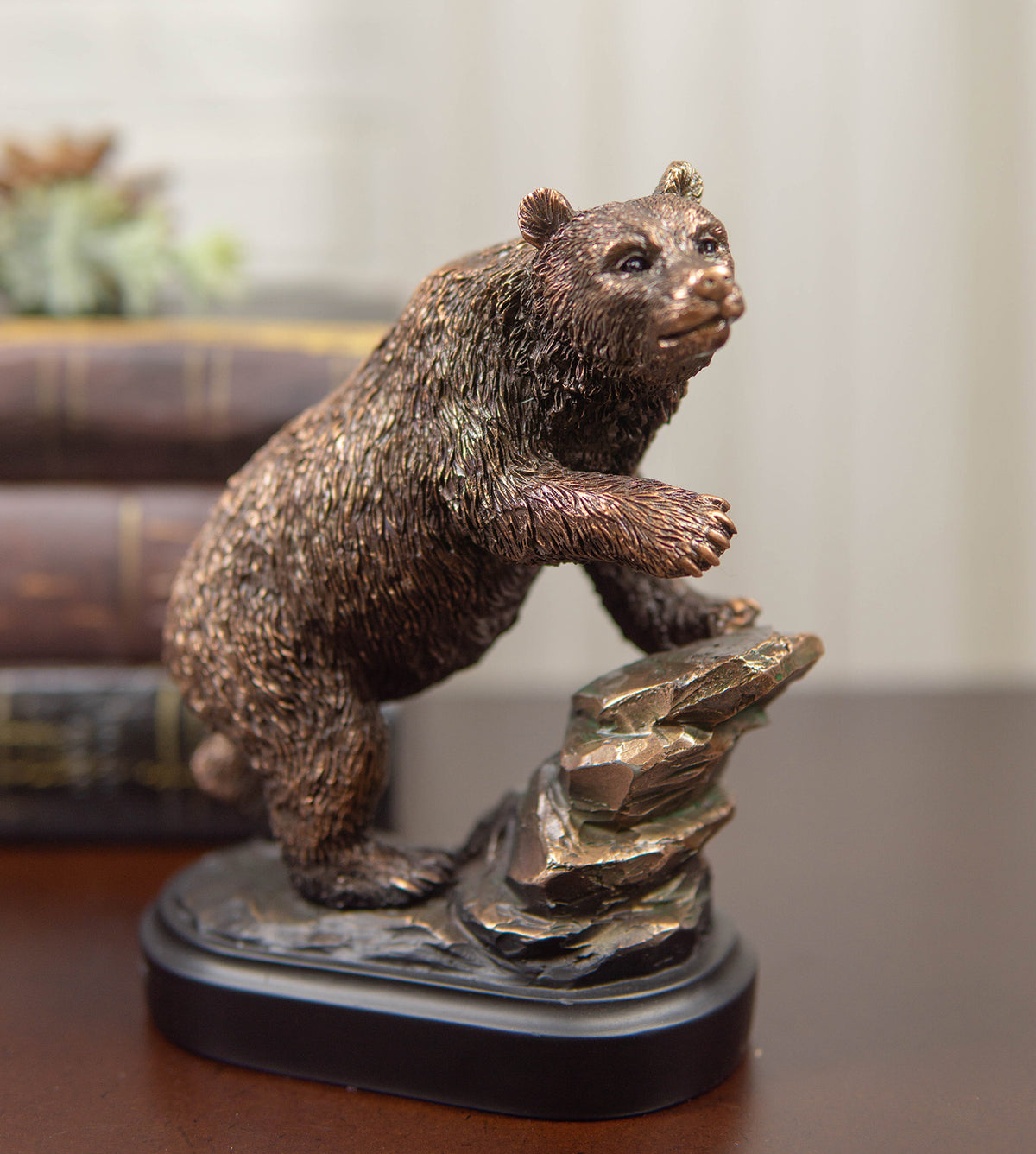 Grizzly Bear Climbing On River Rock Statue 6.25"Tall Bronze Electroplated Resin - Ebros Gift