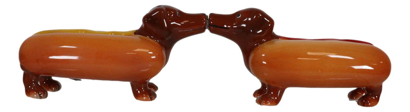 Hot Dog Sausage Ketchup Mustard Dachshunds Ceramic Salt & Pepper Shakers Set