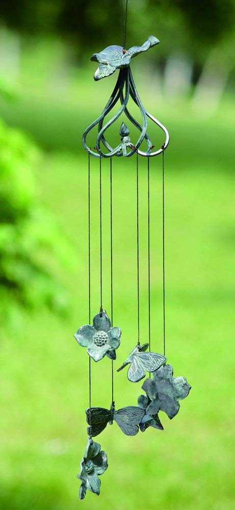 Ebros Gift Beautiful Cottage Garden Verdi Green Cornus Dogwood Flower Blossoms Aluminum Metal Mobile Wind Chime 31" Long Resonant Outdoor Whimsical Rustic Patio Deck Pool Decor Hanging Accessory