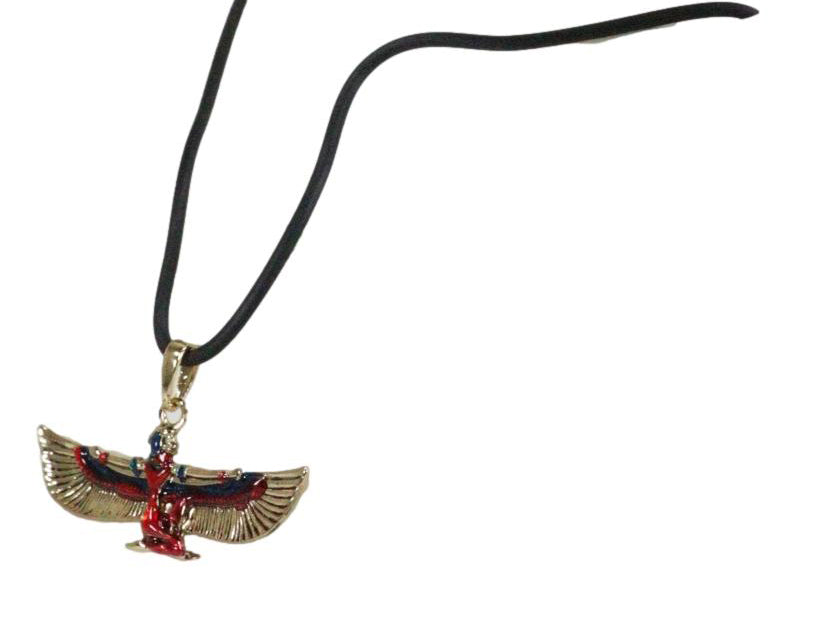 Egyptian Deity Golden Goddess Maat With Open Wings Amulet Pendant Necklace Decor - Ebros Gift