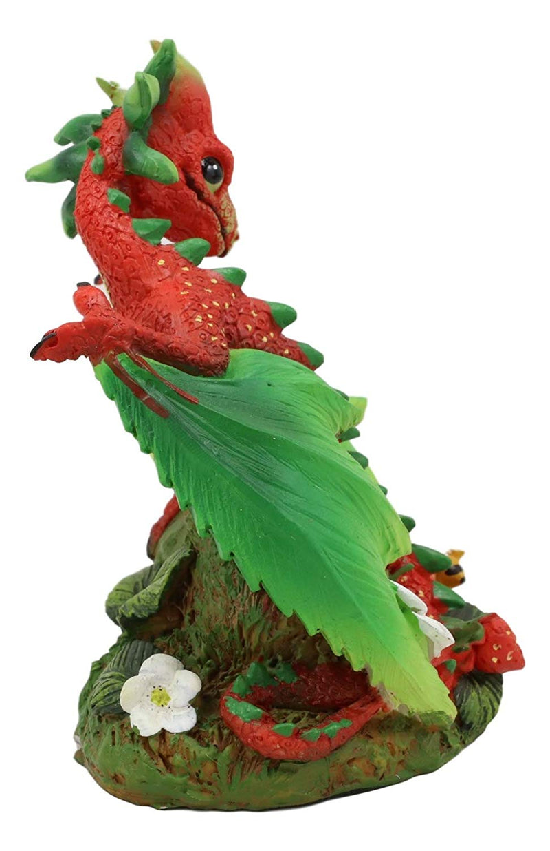 Ebros Colorful Garden Fruits and Berries Strawberry Blossom Green Thumb Dragon Statue