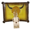 Rustic Western Bison Bull Cow Skull Faux Birchwood Wall Plug In Night Lights
