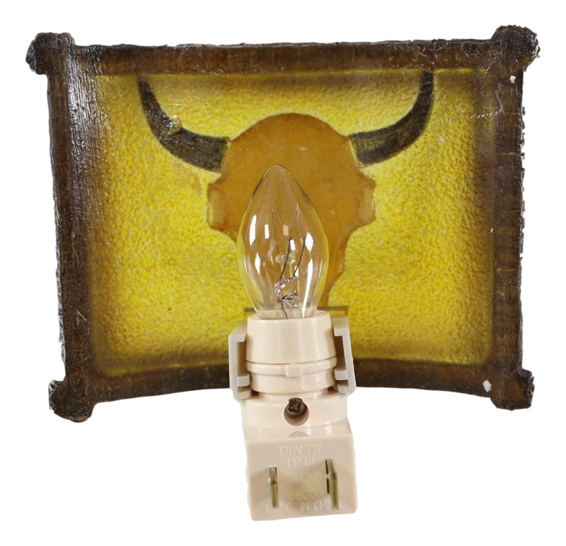 Rustic Western Bison Bull Cow Skull Faux Birchwood Wall Plug In Night Lights