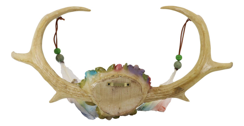 Rustic 8 Point Stag Deer Antlers Flowers And Feathers Rack Wall Hooks Plaque